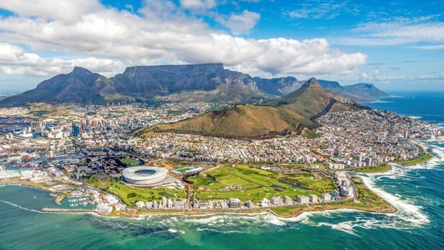 Cape Town and the 12 Apostles from above in South Africa (photo courtesy of Ben1183/iStock/Getty Images Plus)