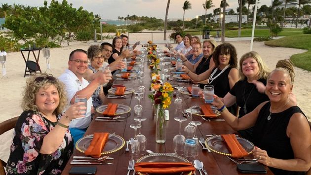Travel advisors dining together on a FAM trip