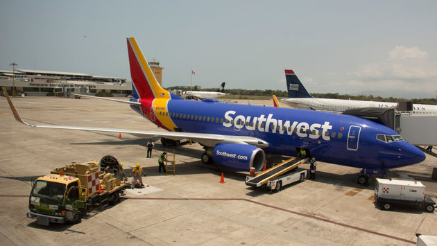 A Southwest Airlines Boeing 737 on the tarmac in Puerto Vallarta, Mexico