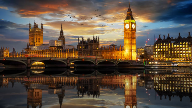 Westminster and Big Ben by the River Thames in London, UK