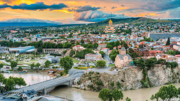 Evening view Of Tbilisi, the capital city of the country of Georgia.