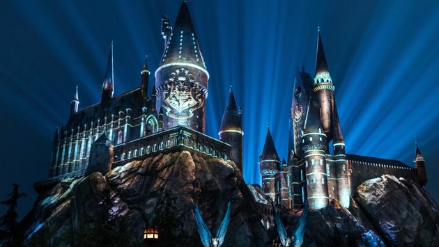 The Nighttime Lights at Hogwarts Castle at Universal Studios Hollywood.