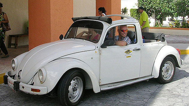 A Volkswagen rental car in Cozumel
