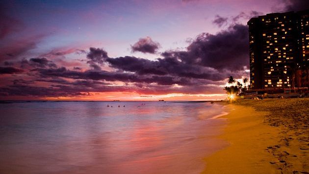 Waikiki Beach dusk Oahu Hawaii