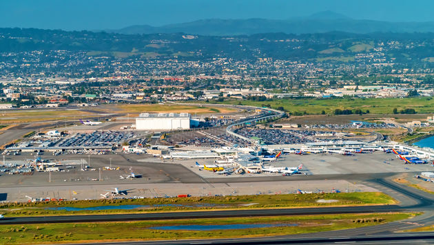 Aerial view of Oakland International Airpot in Oakland, CA