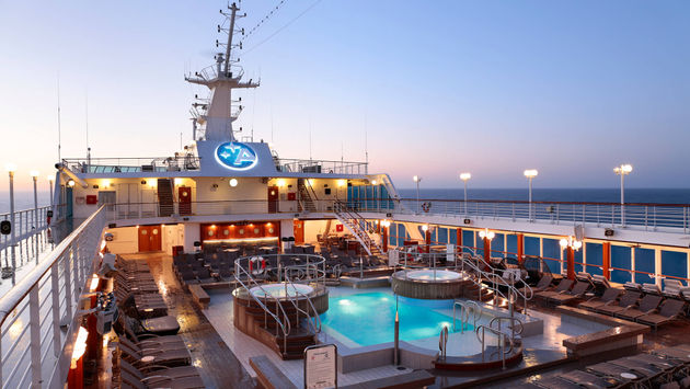 Pool deck at sunset, Azamara Club Cruises