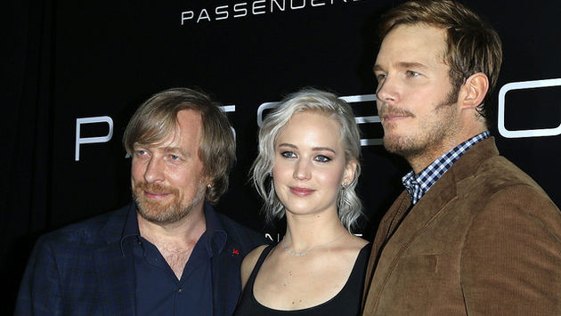 Jennifer Lawrence, Chris Pratt and Director Morten Tyldum at CinemaCon 2016 promoting 'Passengers.'