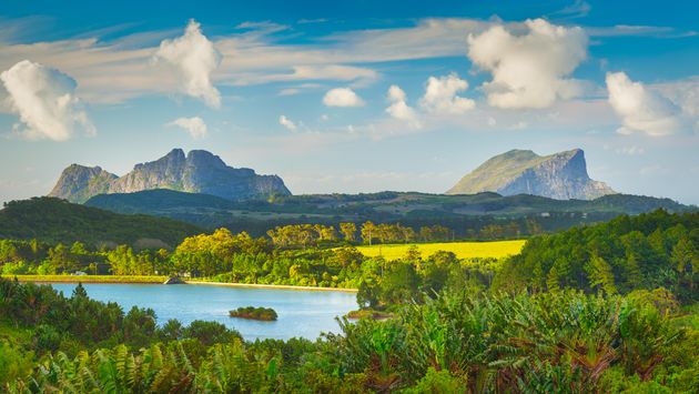 View of a lake and mountains, Mauritius