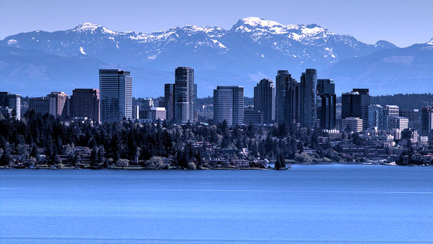 Bellevue, Washington and majestic mountains