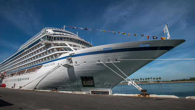 Viking Ocean Cruises' Viking Sun awaits its first world cruise from Miami, Florida