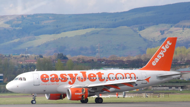 An easyJet plane on the runway at Glasgow Airport