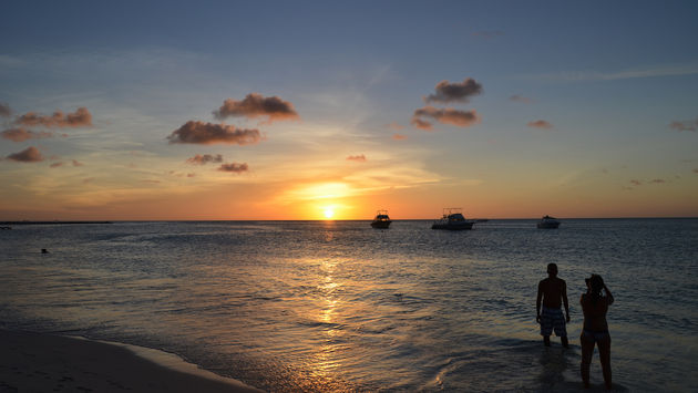 Sunset on the shore in Aruba