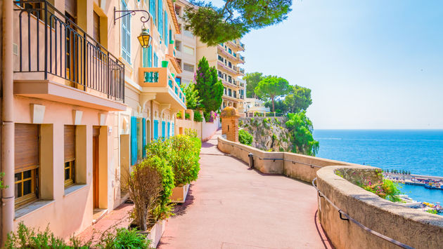 Monaco, Monte carlo. Monaco village with colorful architecture and street along the ocean