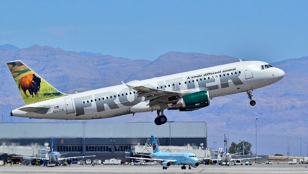 A Frontier Airlines Airbus A320 at McCarran International Airport