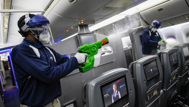 Electrostatic spraying on American Airlines plane.