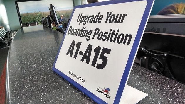 Sign at Southwest Airlines gate counter
