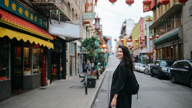 Solo traveler in Chinatown of San Francisco, California.