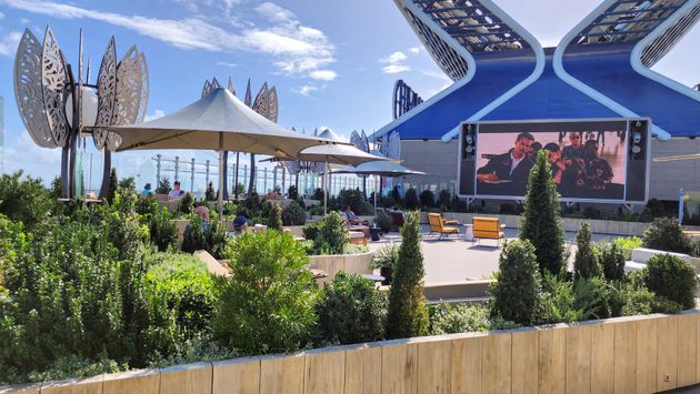 The Rooftop Garden and movie screen aboard Celebrity Beyond.