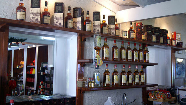 An assortment of Mount Gay rums at the Barbados distillery