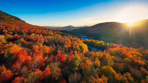 Autumn at sunrise in New England.