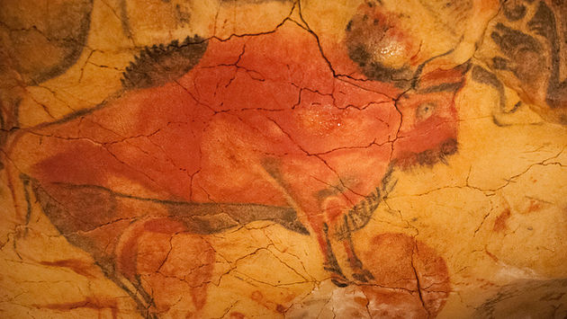 Reproduction of Stone Age cave wall art in Altamira, Spain