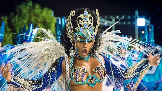 A glamorous performer in Rio de Janeiro's Carnival parade.