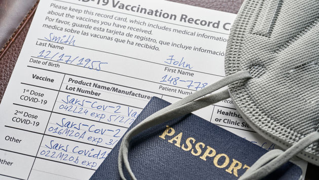 Passport, mask, CDC, vaccination, card, records, proof, COVID-19, vaccines, boosters