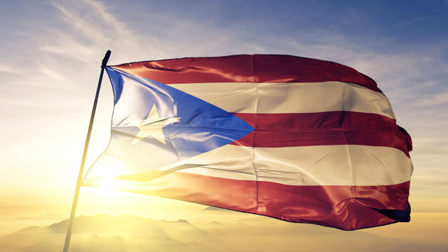 Puerto Rico, flag, sunset
