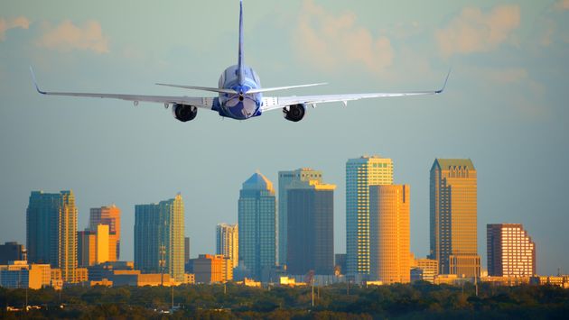 A plane taking off from Tampa International Airport