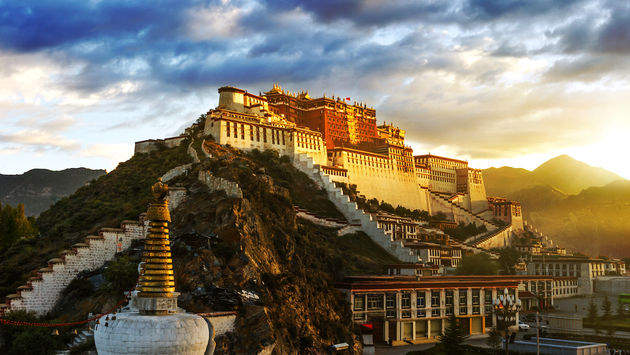 Magnificent view of Potala Palace in the hill at sunrise