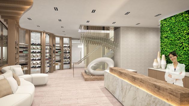 Rendering of the reception area at The Spa at Palms