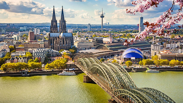 Aerial view of Cologne at spring