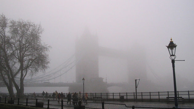Tower Bridge, London England fog
