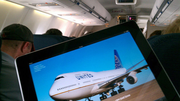 Tablet on an airplane