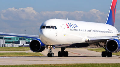 Delta Boeing 767-332ER taxiing towards the airport runway