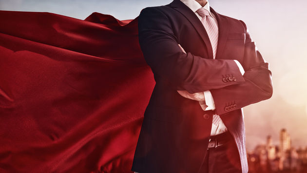 business suit travel agent superhero cape
