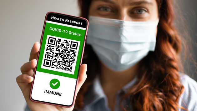 Example of a COVID-19 digital health pass displayed on a smartphone.