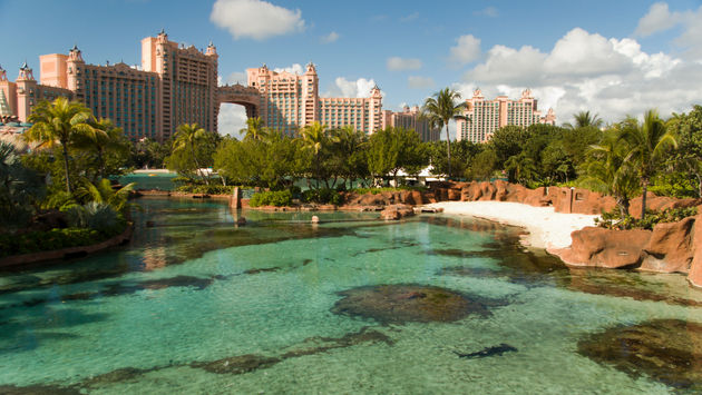 Looking over the water at the Atlantis Resort in the Bahamas