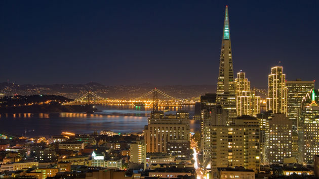 Downtown San Francisco lit up for Christmas