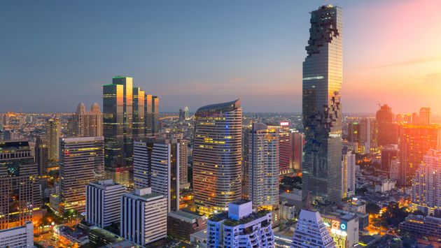 Aerial view of Bangkok modern office buildings, condominium