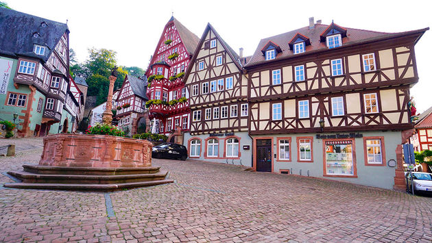 The outstanding half-timbered architecture and cobblestone courtyards of Miltenberg, Germany