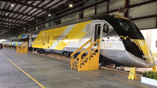 Brightline train stopped in station.