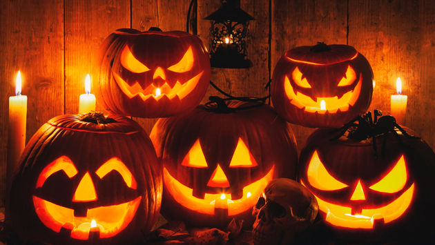 Jack-o-Lanterns displayed during Halloween.