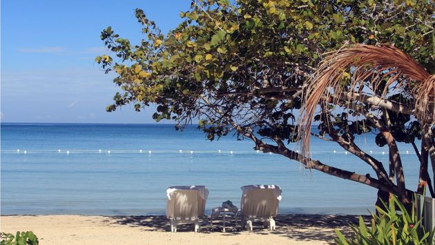 Tropical beach in Jamaica and blue Caribbean sea
