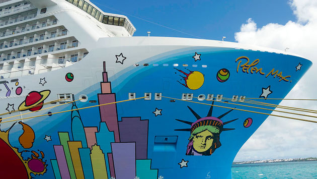 Norwegian Cruise Line's Norwegian Breakaway sports its Peter Max hull art
