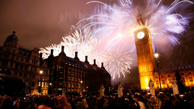Fireworks over Big Ben at midnight on New Year's Eve