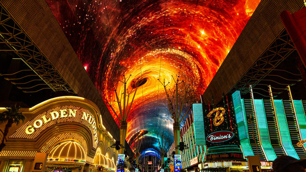 The new, $32-million upgraded Viva Vision overhead video screen above Fremont Street in Downtown Las Vegas.