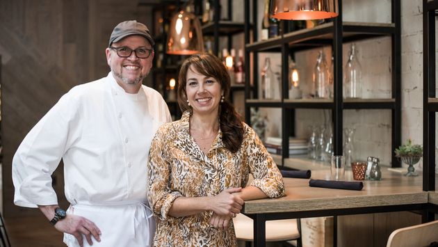 Chef Tom Gray and his wife, Sarah Marie, at their restaurant, Town Hall.