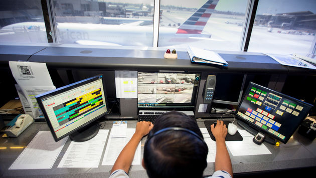 American Airlines tower team member monitoring gate traffic