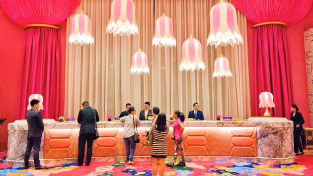 Pink is the overarching, inundating theme at Okada Manila in Paranaque City, Philippines
